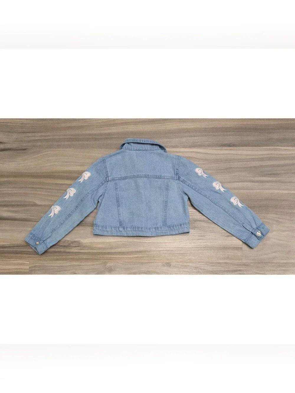 Little Lass Girls Denim Jacket Size 4 Rhinestone Pearl Embroidered Bow Jean Jack